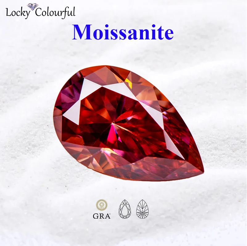 Moissanite Pear Shape VVS1 Watermelon Red Color Top Quality with GRA Certificate for DIY Charms Beads Jewelry Making Materials