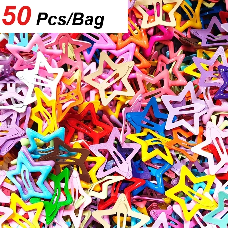 50 Stück sternförmige Haarspangen - Farbige hohle Metall-Pentagramm-Haarspangen, geeignet für Frauen - Niedliches Haaraccessoire im Bohemian-Stil – Detail 1