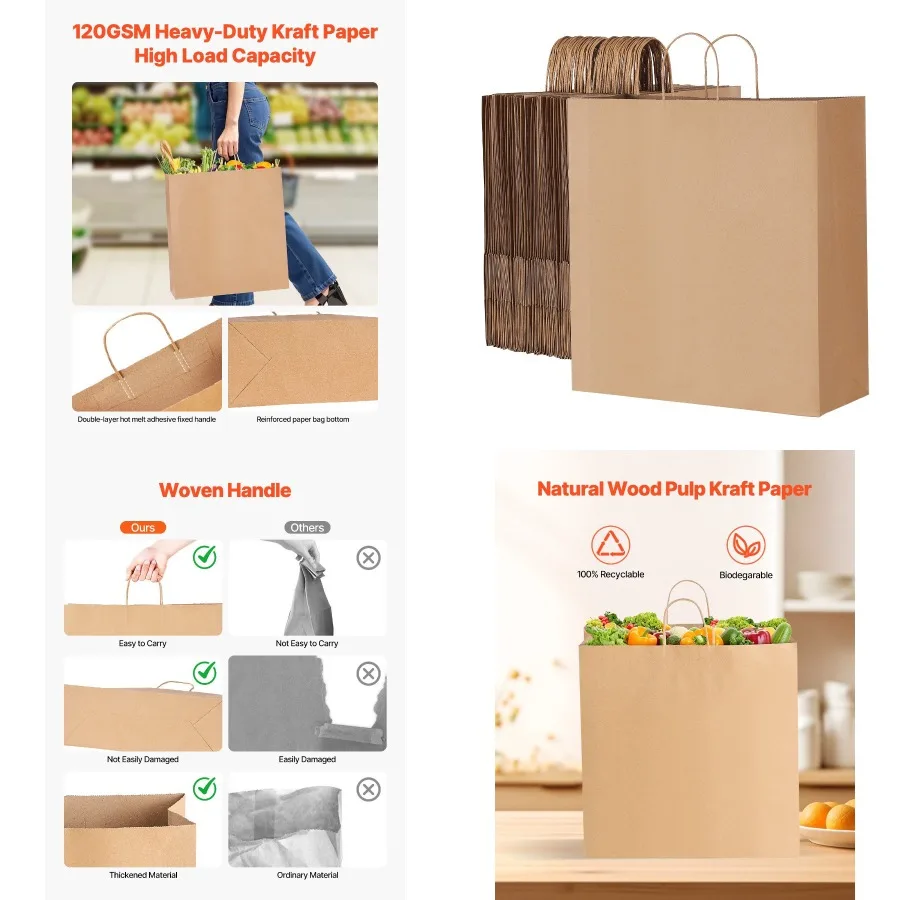 

Kraft Paper Bag with Handles 100Pcs 18x7x19 in Party Shopping Retail Bag Black
