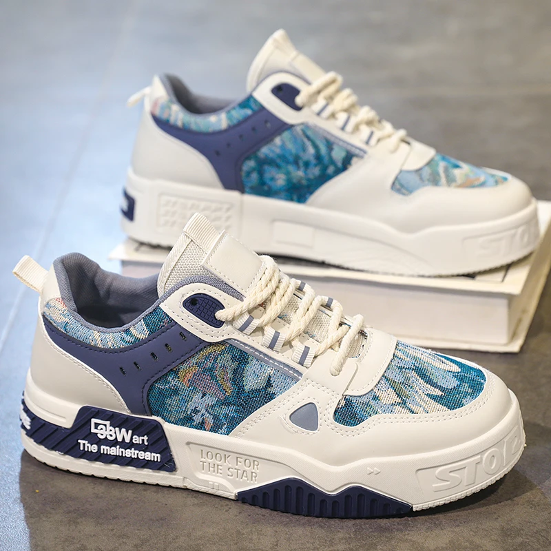 Fashionable and Comfortable Outsole Mixed Colors Footwear Summer New Men's Casual Shoes Thick Sole Canvas Lace Blue Man Sneakers