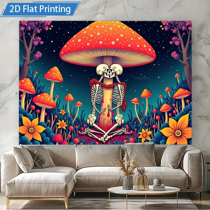 1 قطعة نسيج الجدار الفطر الغابات الهيكل العظمي نسيج ، بوهو جدار شنقا الفن لديكور غرفة النوم #4