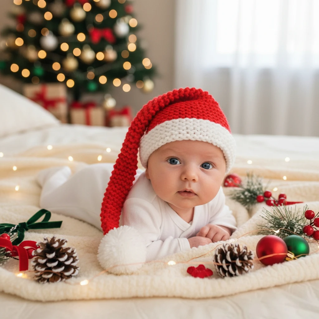 قبعات عيد الميلاد للأطفال مصنوعة يدويًا منسوجة للتصوير الفوتوغرافي لحديثي الولادة قبعات بوم بوم قبعات كرتونية لطيفة لالتقاط صور الأطفال