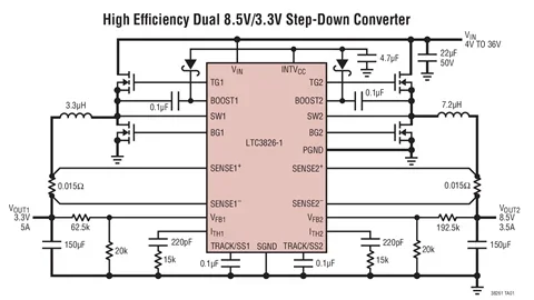 LTC3826 LTC3826EG-1 LTC3826IG-1 - 30uA IQ, Dual, 2-Phase Synchronous Step-Down Controller