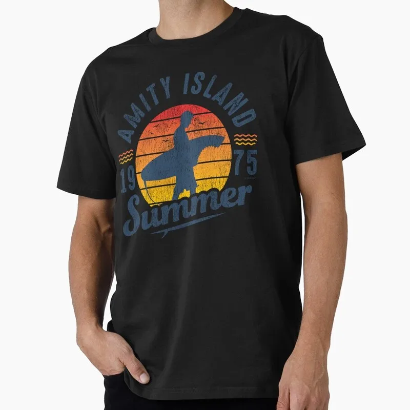 Jaws Horror Movie Halloween Gift T Shirt 0907 Vintage Amity Island Great White Shark Graphic Tops Short Sleeve Unisex Streetwear