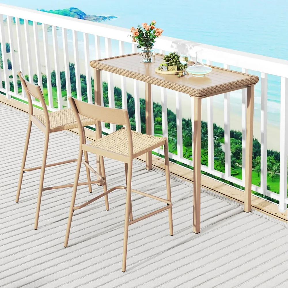 3 PCS Patio Bar Table Set Outdoor Bar Height Table & 2 Armless Chairs