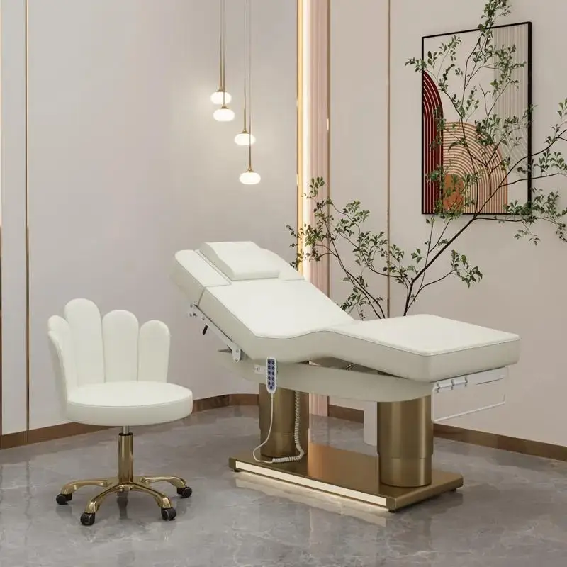 Luxury Heated Massage Bed extra Wide Gold Stainless Steel Base Beauty Spa Electric Facial Bed Massage Table Lash Bed for Salon