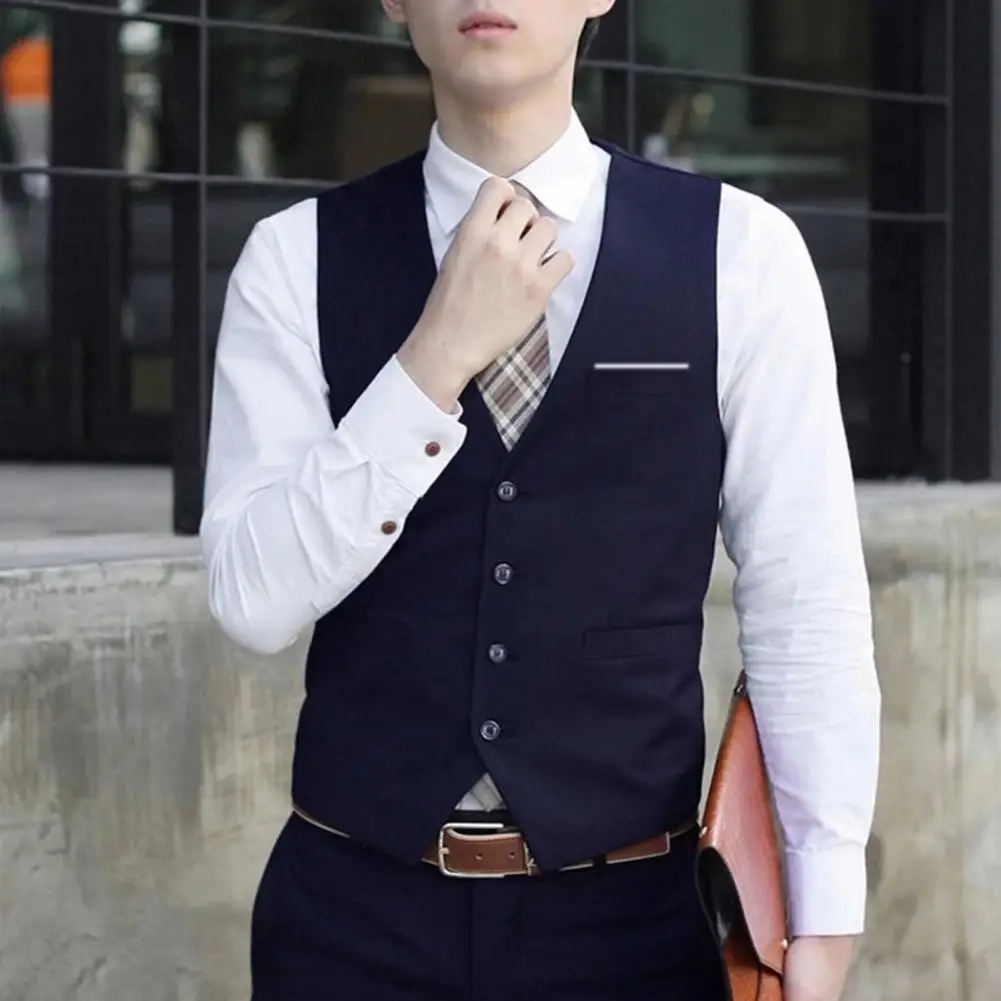 2025 British Style Men Business Vest Deep V Neck Single breasted Formal Suit Waistcoat Classic All Match Men Waistcoat - Image 4