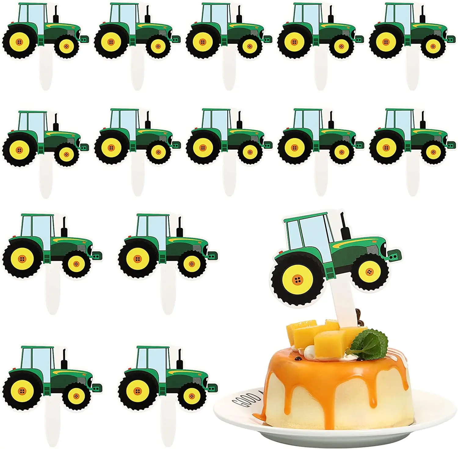 Green Tractor Happy Birthday Cake Topper and Cupcake Toppers for  Baby Shower Farm Vehicle Green Tractor Birthday Party Supplies
