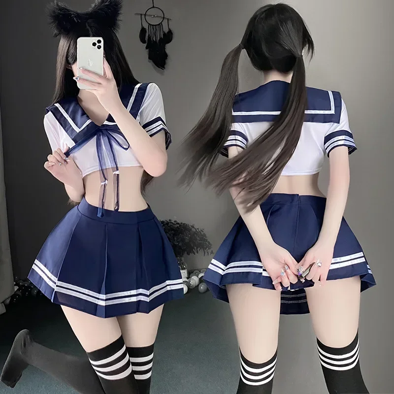 QQ8 2025 Neues süßes Campus-Schulmädchen-japanisches Cosplay-Kostüm, sexy Dessous, Studenten-Uniform-Set mit Minirock, Cheerleader, 5 lk¥