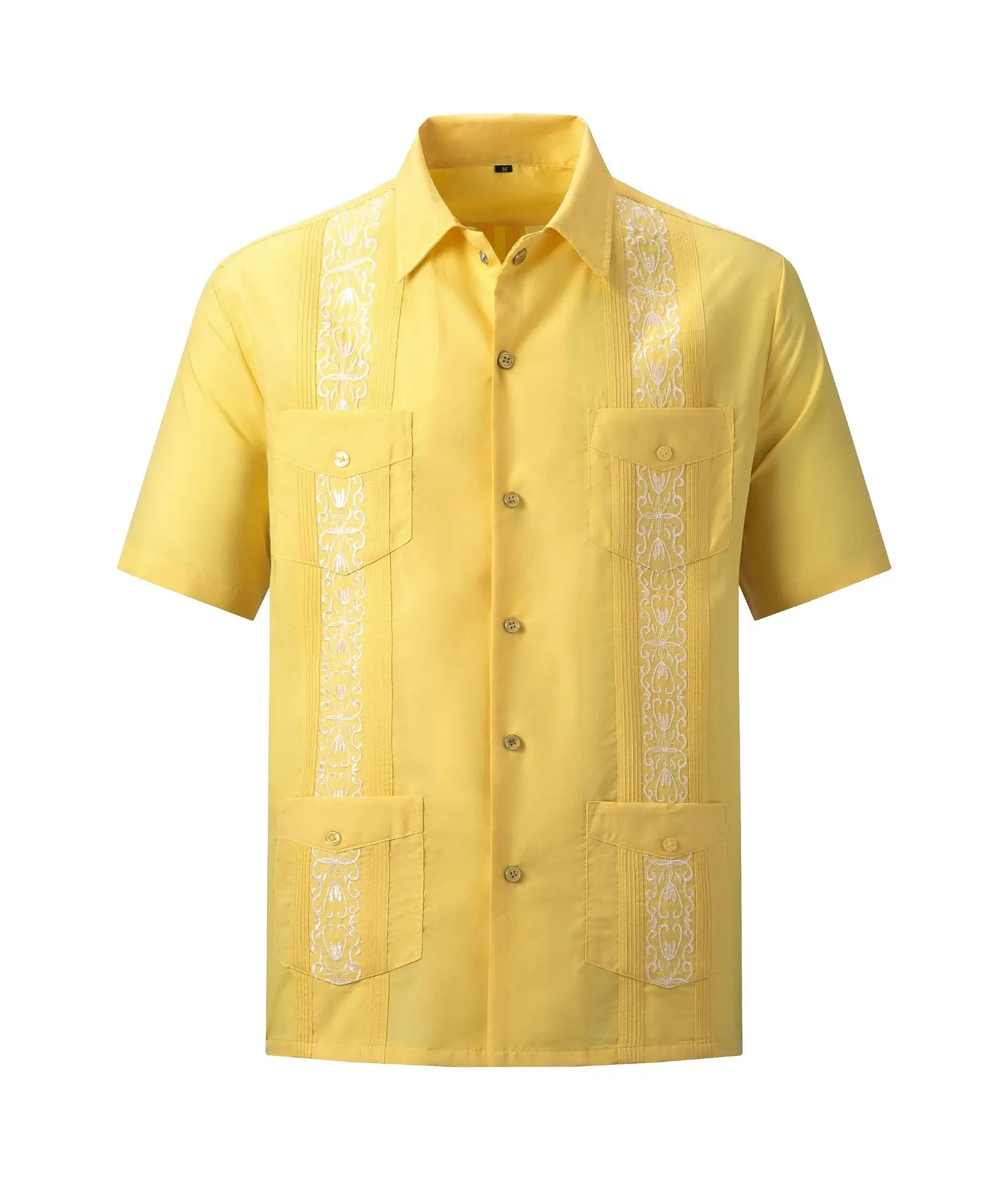 Summer Embroidery Short Sleeve Lapel Men's Shirt Large Size Cuban Guayabera T-Shirt with 4 Pockets Safari Wear Casual Cardigan