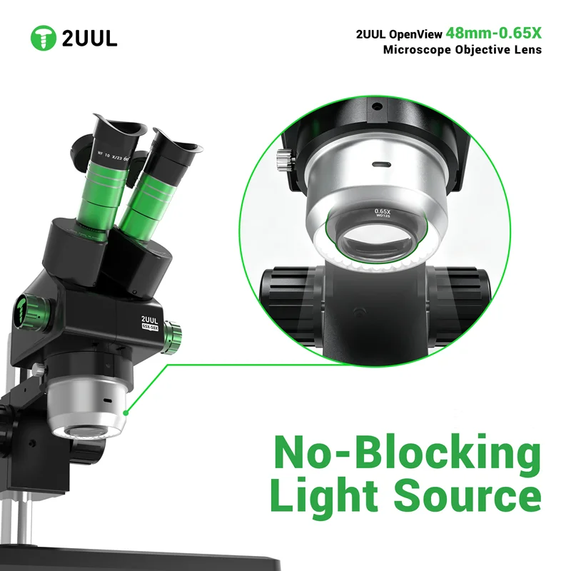 2UUL MS06 0.65X OpenView Objective Lens 48mm Thread Non?Blocking Light for Phone PCB BGA Soldering Repair Stereo Microscope Lens