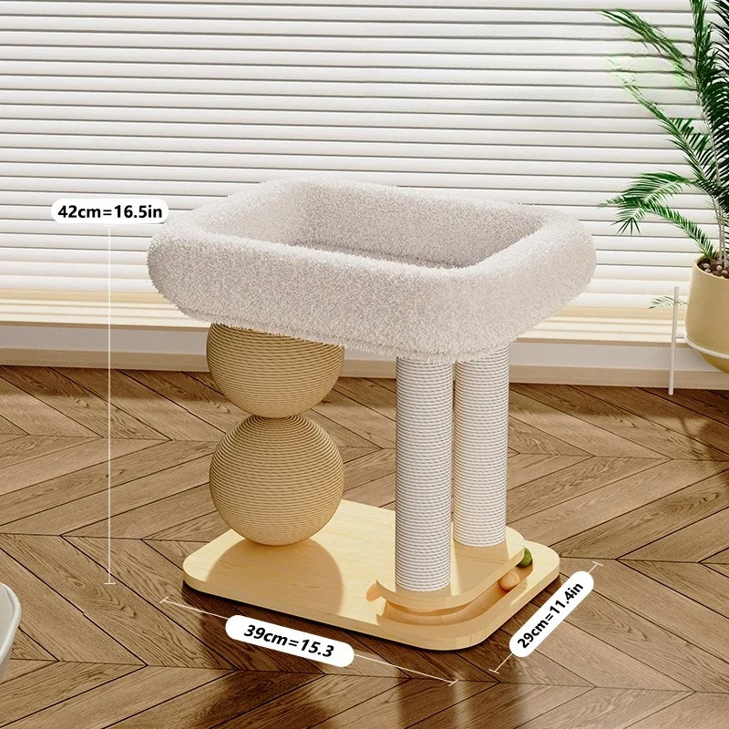 FurStarSolid Wood Cat Tree All-in-One Cat Condo with Sisal Scratching Post Large Scratcher Ball Multi-Functional Pet Furniture f