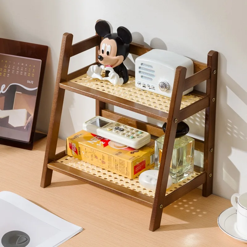 

2 Tier Bamboo Shelf Desktop Cabinet Organizer Display Rack Cup Rack Spice Caddy Shelf for Kitchen Makeup Organizer for vanity