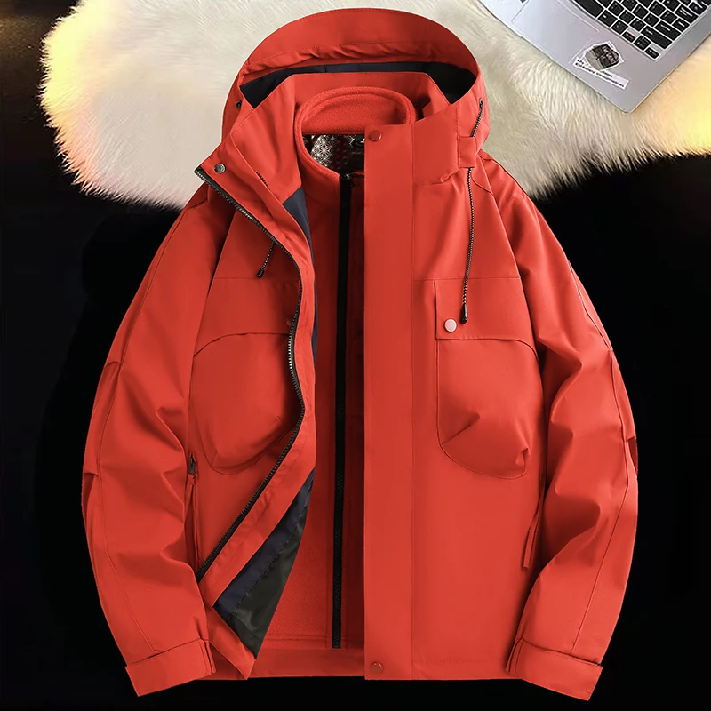 

New Autumn and Winter Outdoor Windbreaker Hooded Jacket Three-in-one Windbreaker Men's Jacket Outdoor Mountaineering Suit Men's