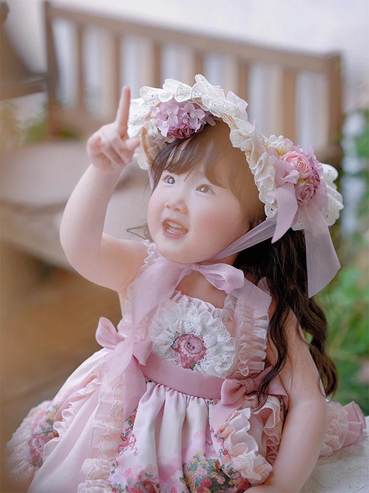 Baby Toddle Girls Summer Pink Cute Sweet Lolita Lace Floral Princess Ball Gown Sundress Skirts Birthday Party Childrens Clothes