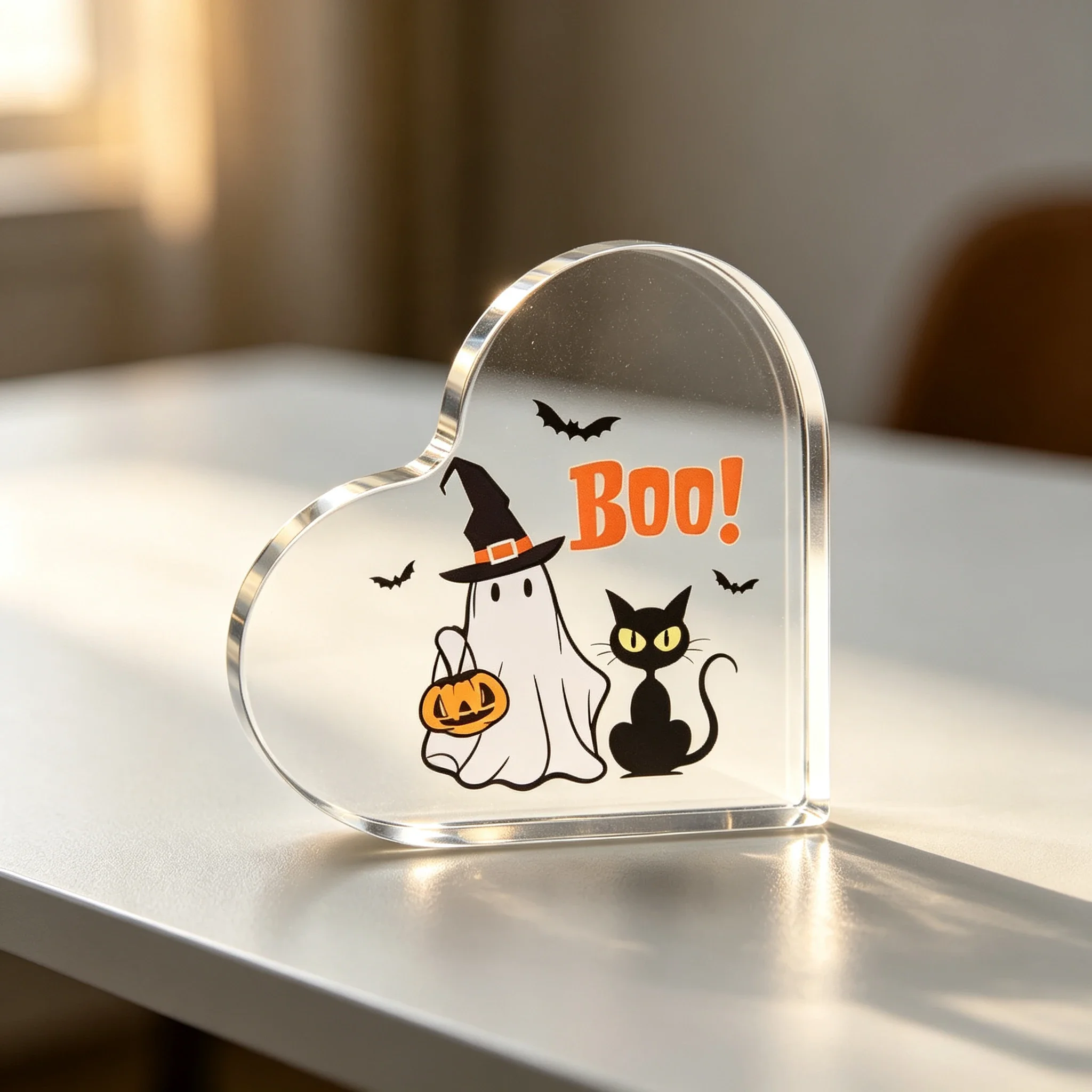 Halloween Party Decoration,Cartoon Ghost Pumpkin Basket Bat Heart‑Shaped Acrylic Keepsake, Fall Desktop Gift