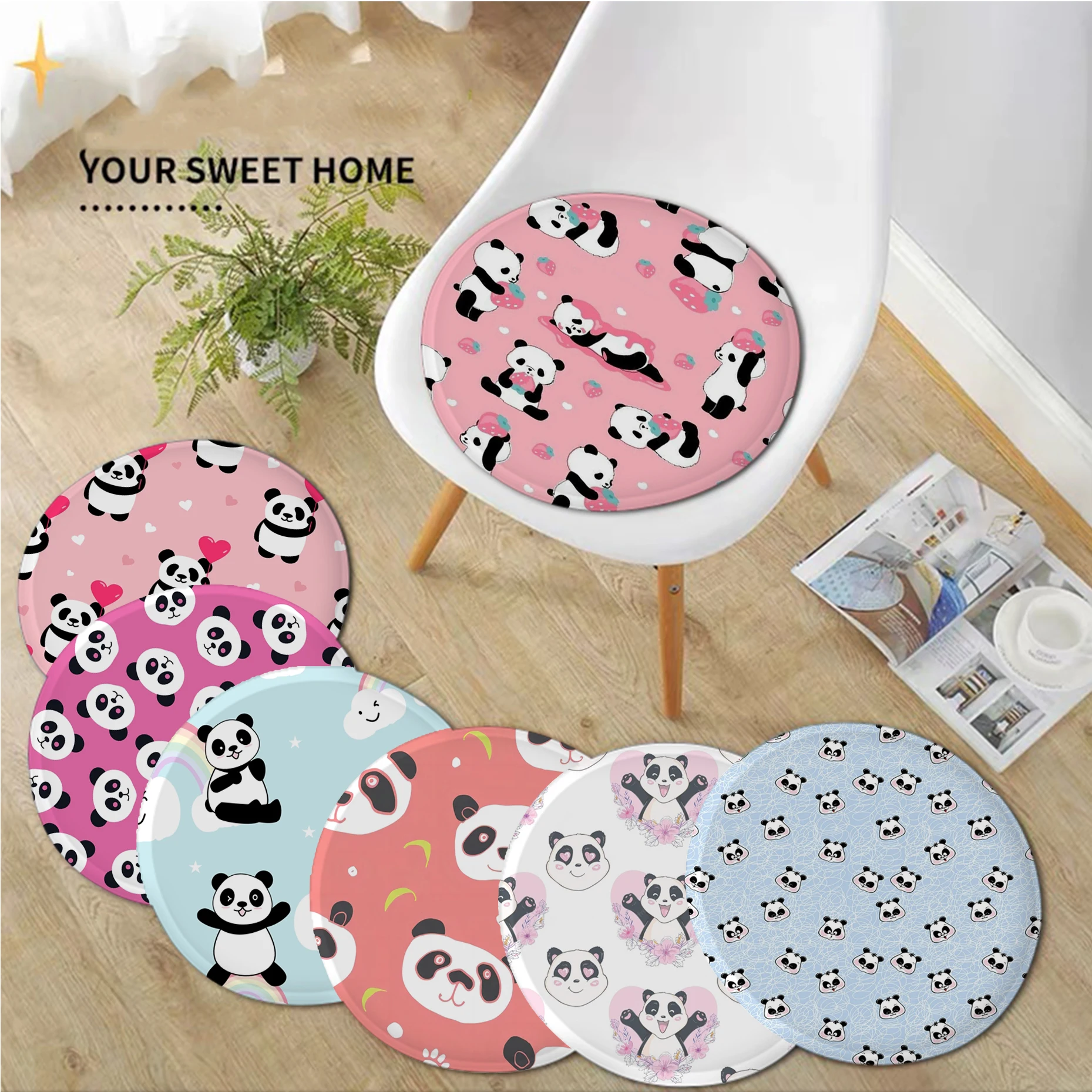 

Cartoon Cute Panda Cushion Mat Square Seat Cushion Office Dining Stool Pad Sponge Sofa Mat Non-Slip Seat Mat