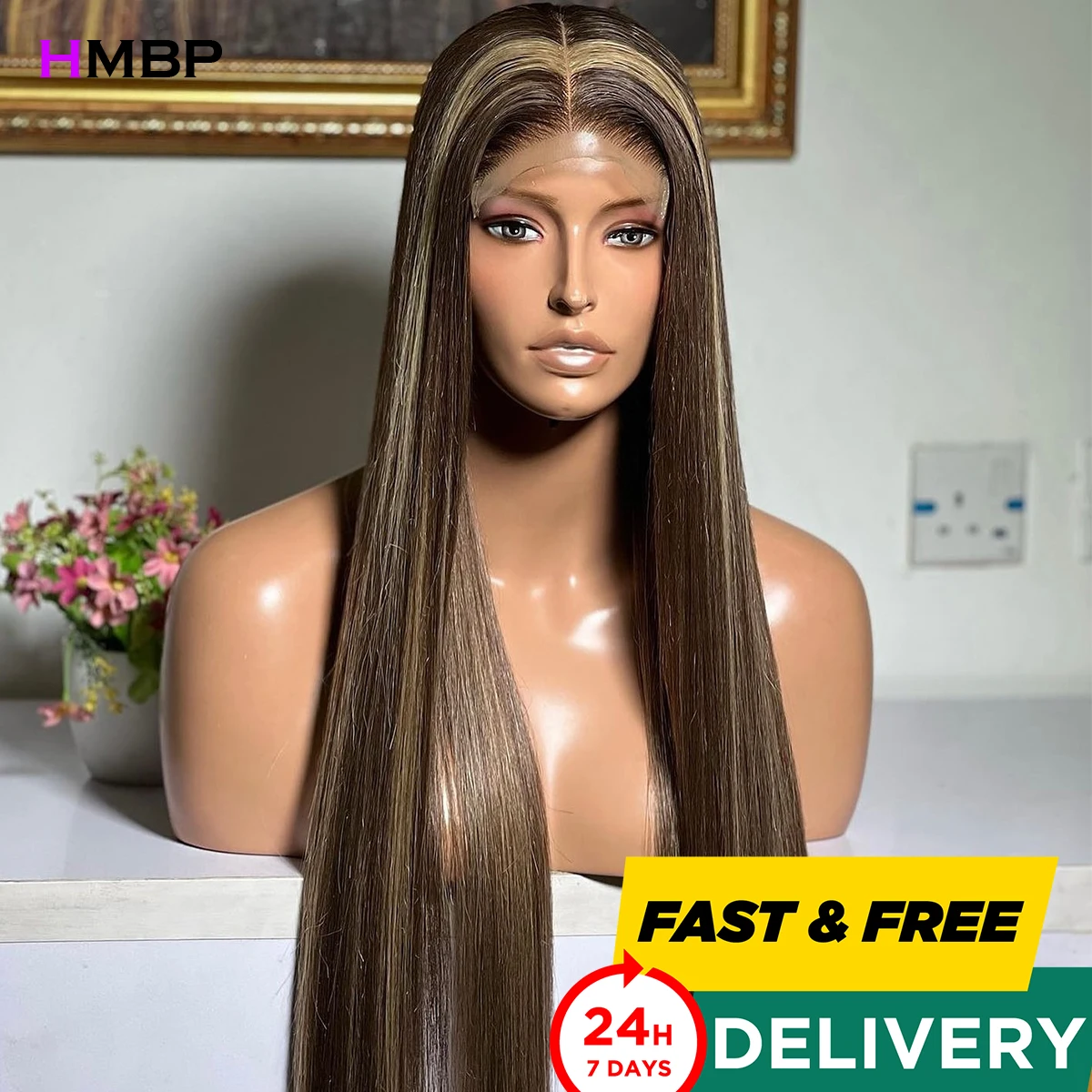 

Highlight Color Wig Straight Glueless Lace Frontal Wigs Human Hair Wear And Go P4/613 Colour 13×4 HD Lace Frontal Wig For Women