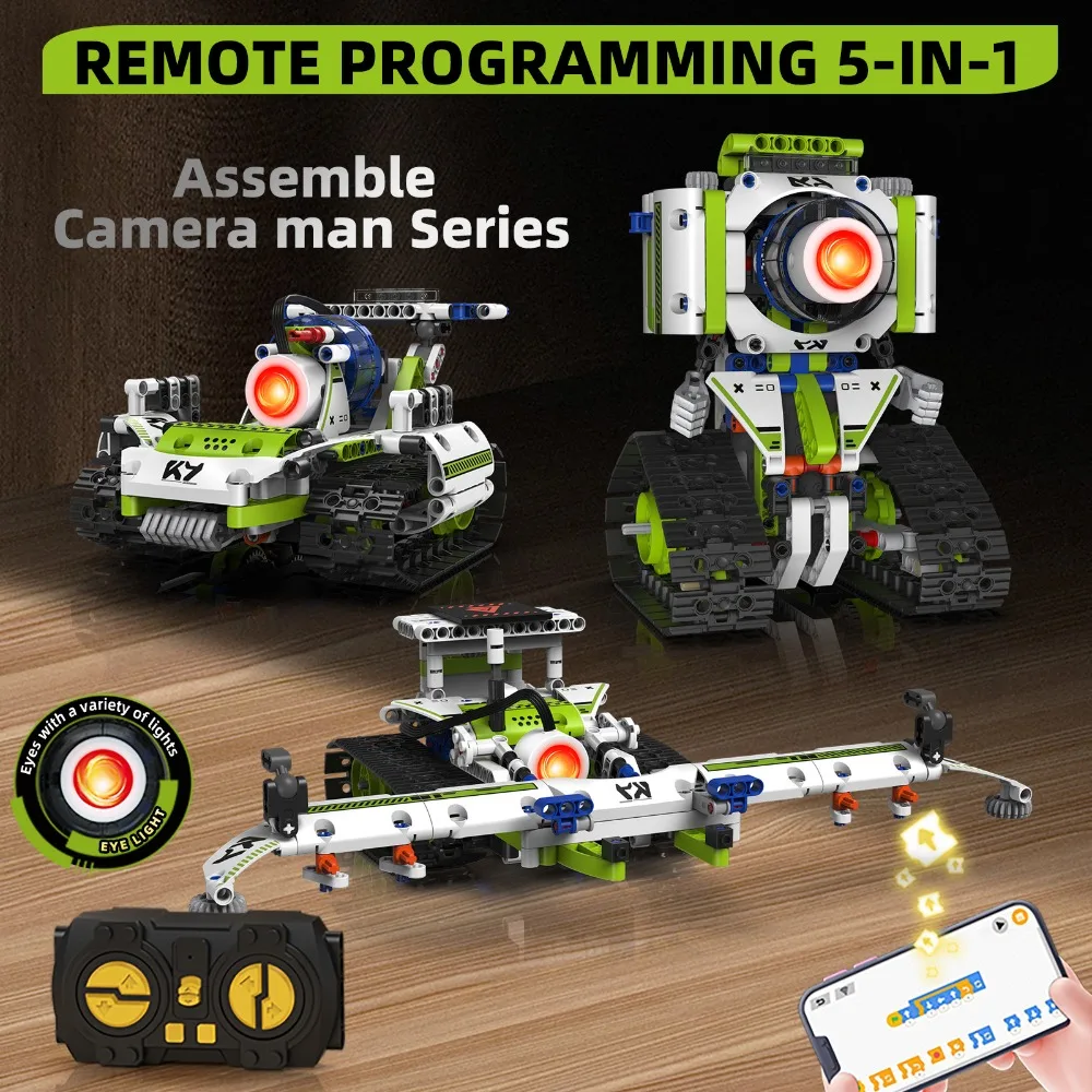 K96158 337PCS 5-in-1 Electric Remote Control Programmable Robot STEM Educational Coding Toy with Digital Display