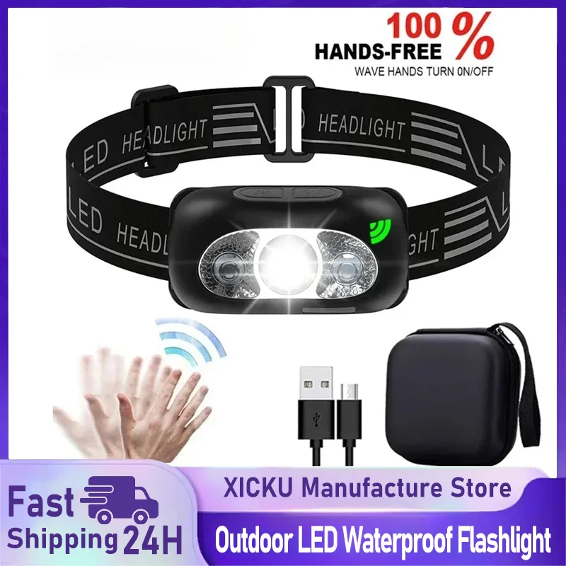 

Strong Light Headlamp Mini Led Night Fishing Powerful Torch Head Lamp Outdoor Waterproof Camping Portable LED Sensor Headlamps