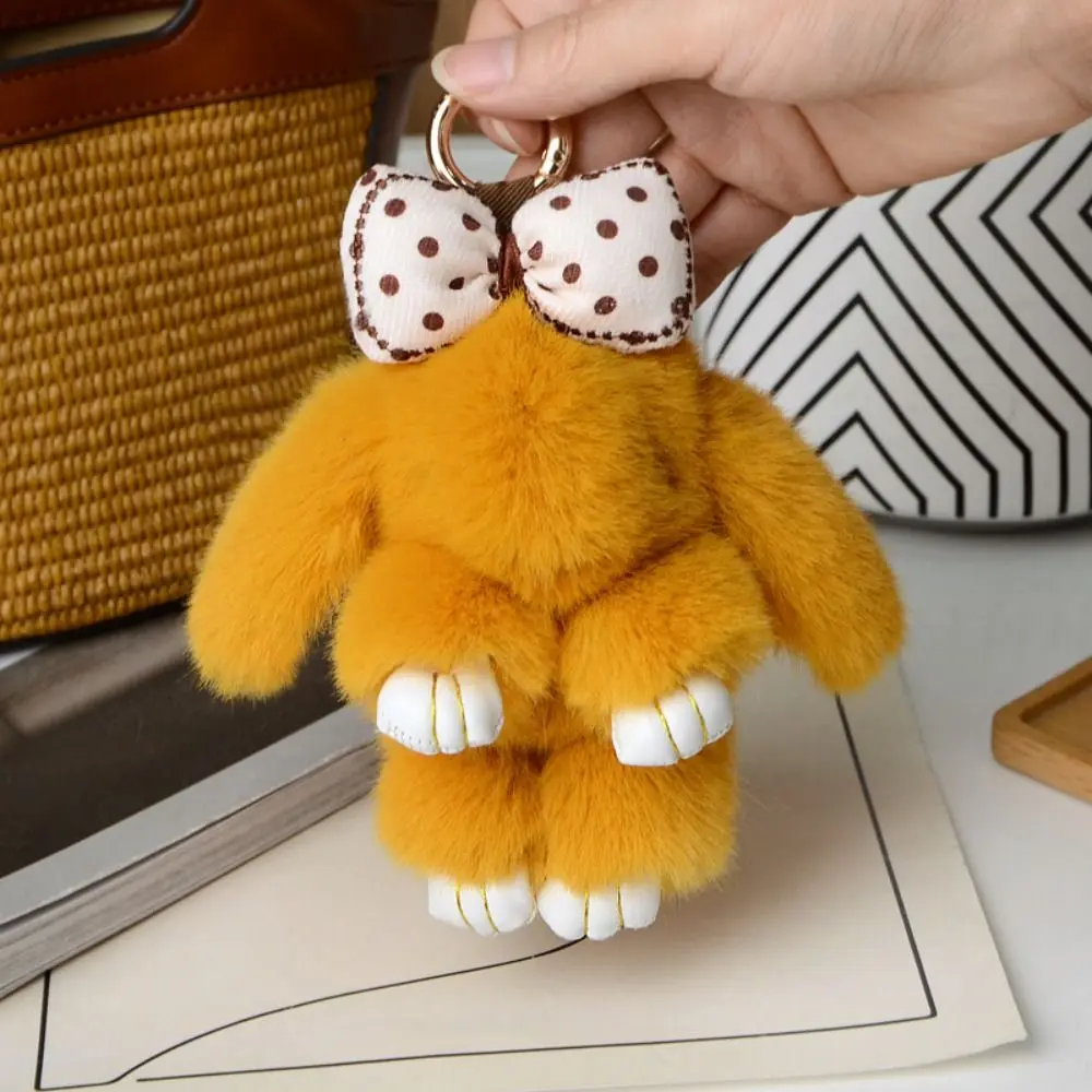 Bag Pendant Fashion Pluff Bunny Keychain Lovely Fluffy Play Dead Rabbit Doll 13cm Bowknot Rabbit Fur Keychain Women