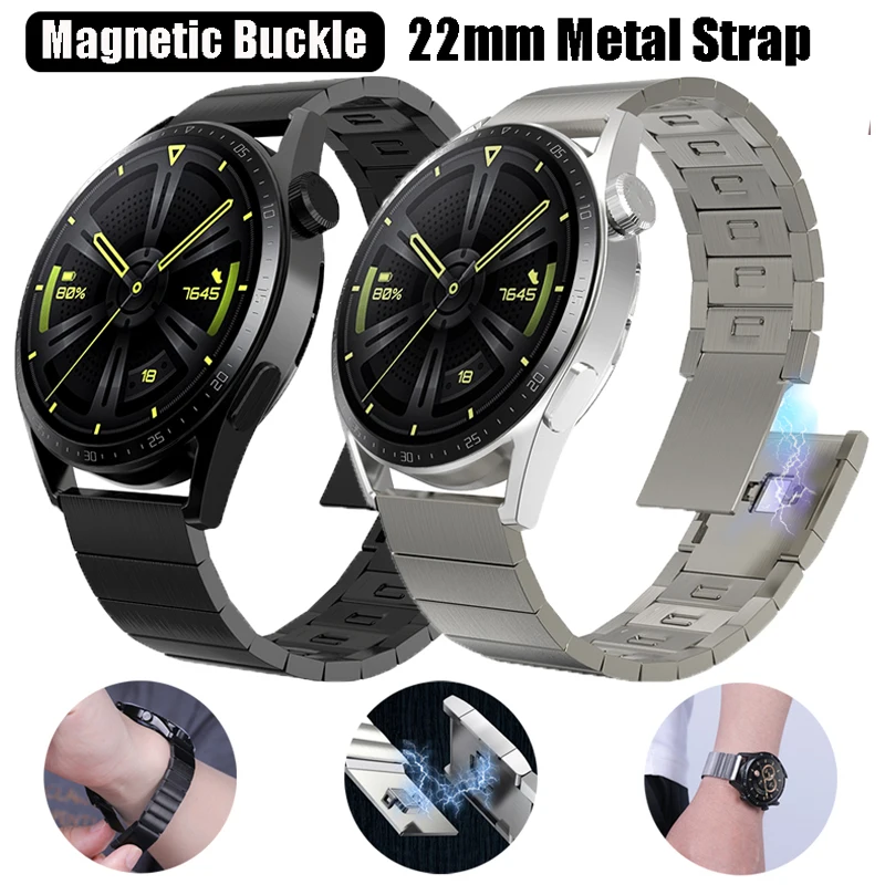 22mm Magnetic Stainless Steel Band for Huawei GT4 GT3 GT2 Watch 4 3 Pro 46mm Metal Strap For Amazfit GTR 2 3 4 Samsung Galaxy 3