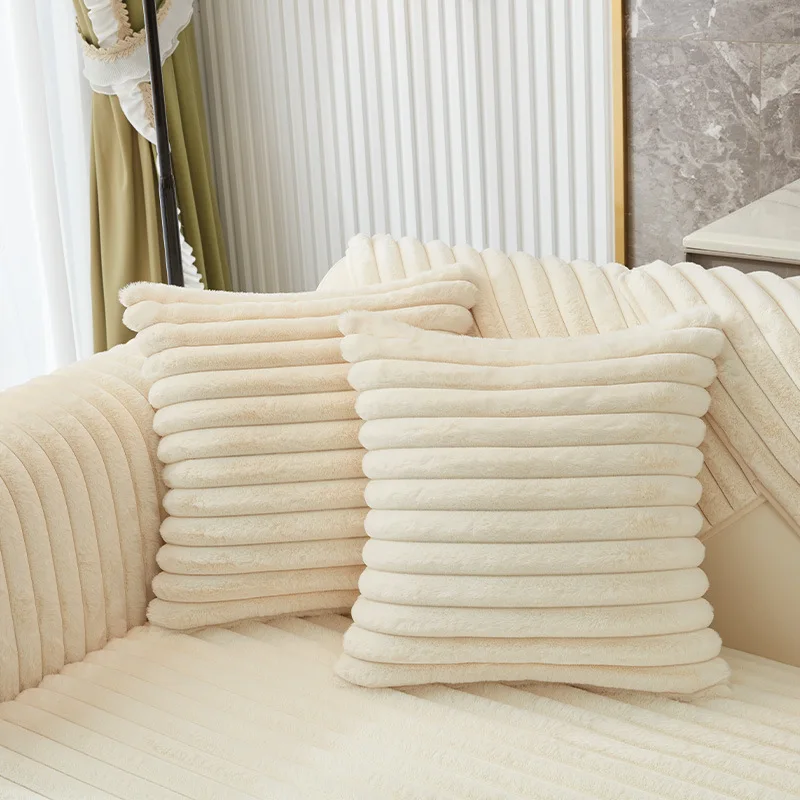 وسادة أريكة من فراء الأرانب الصناعي السميك للشتاء عالية الجودة، وسادة مقعد دافئة، غطاء أريكة S097