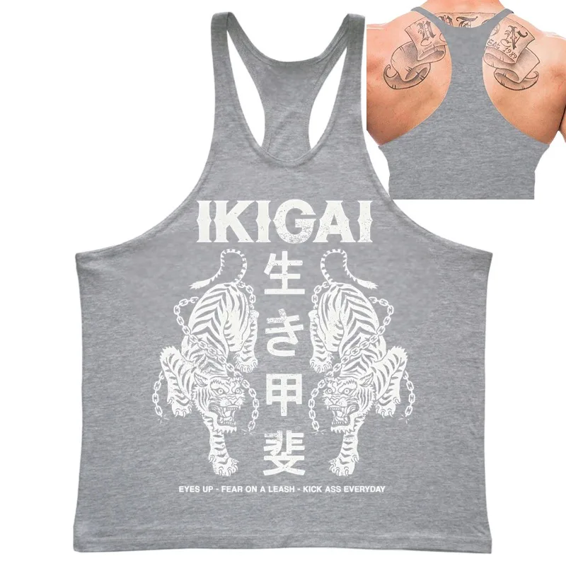Мужская майка-стрингер Ikigai с японским тигром и жилетом Kanji для бодибилдинга и спортзала, летняя повседневная рубашка без рукавов