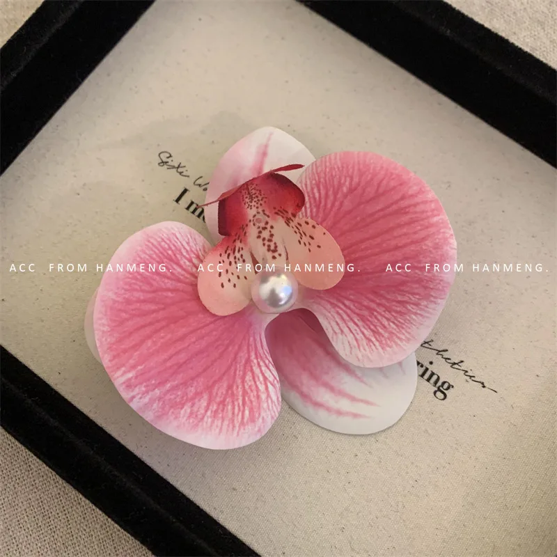 Korean Sweet Phalaenopsis Flower Hairpin 2024 Fashion Bohemia Creative Design Cloth Floral Pearl Hair Clip Female Headdress