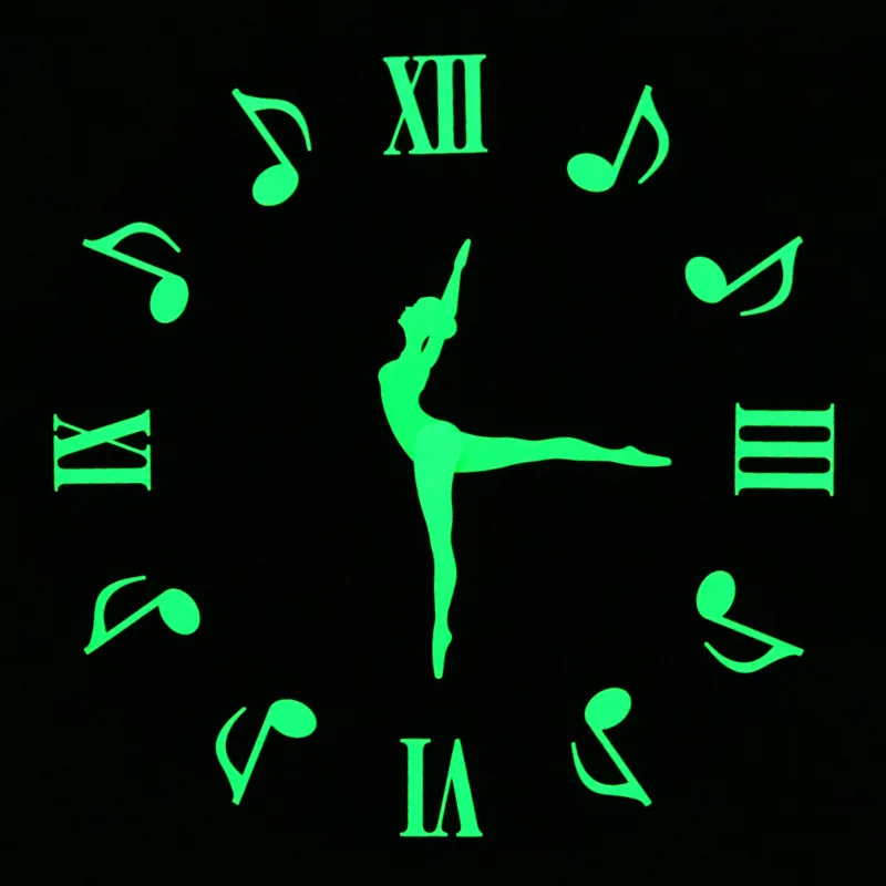 3PCS Ballet Dancing Luminous Wall Clock Glow In The Dark Bedroom Living Room Creative Hanging Modern Mute Home Decoration