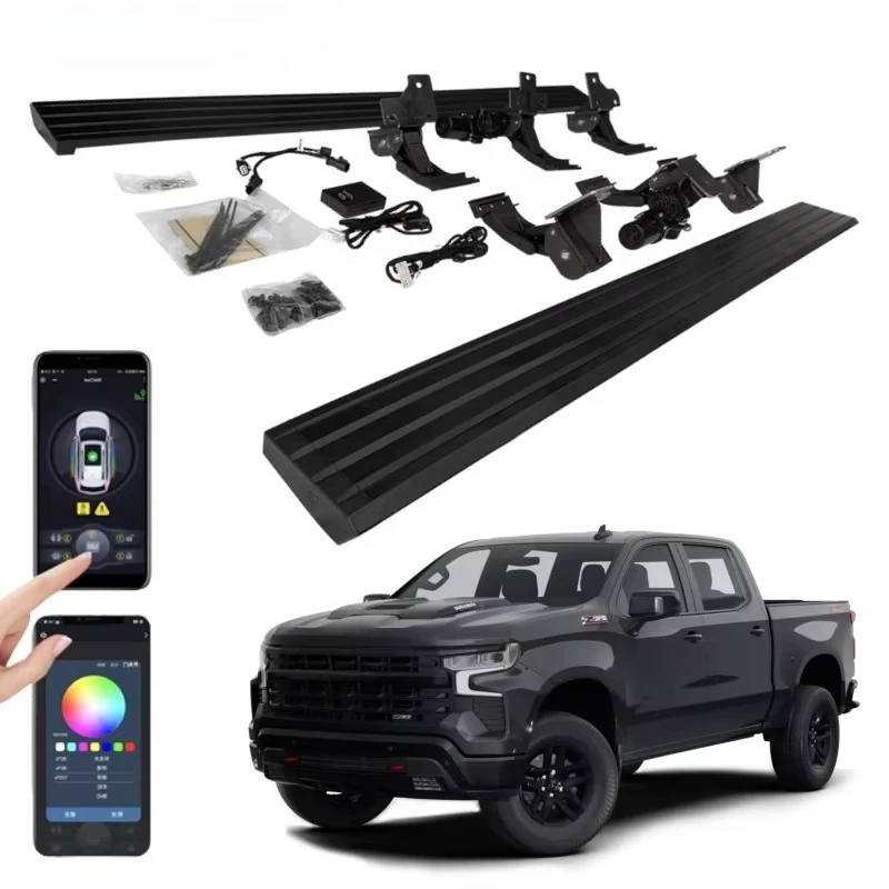 Automatic Electric Side Steps Power Running Boards with Led Lights for 2022 2023 2024 Chevy Silverado 1500 2500 HD Rst Truck