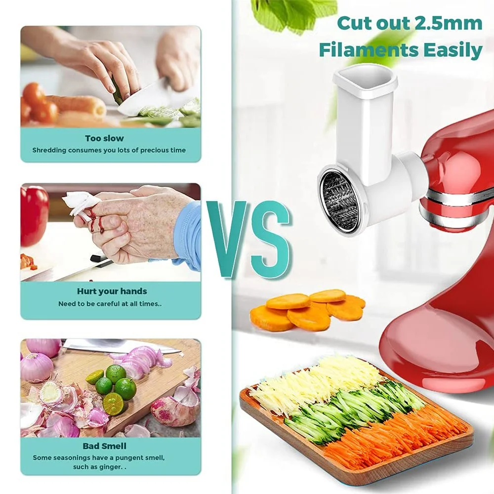 New Slicer Shredder Attachments, Fresh Prep Vegetable Slicer for Kitchenaid Stand Mixer, Salad Maker with Cleaning Brush