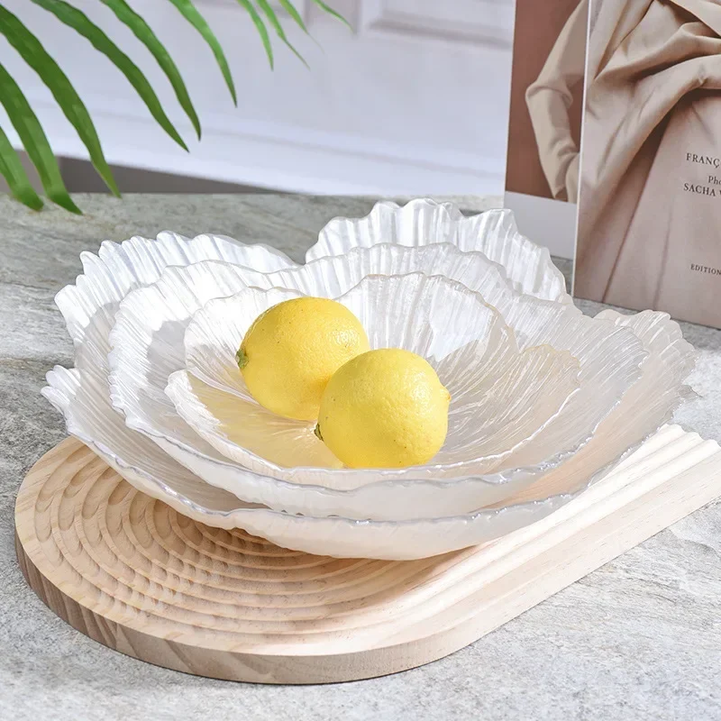 Simple Crystal Glass Tray for Snacks and Candy Elegant White Jade Fruit Plate with Floral Design Decorative Nordic Style Plates