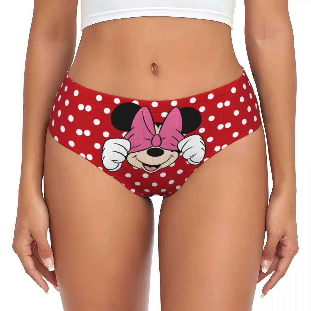 Calcinha breve feminina personalizada dos desenhos animados da Minnie, roupa íntima macia do Mickey Mouse