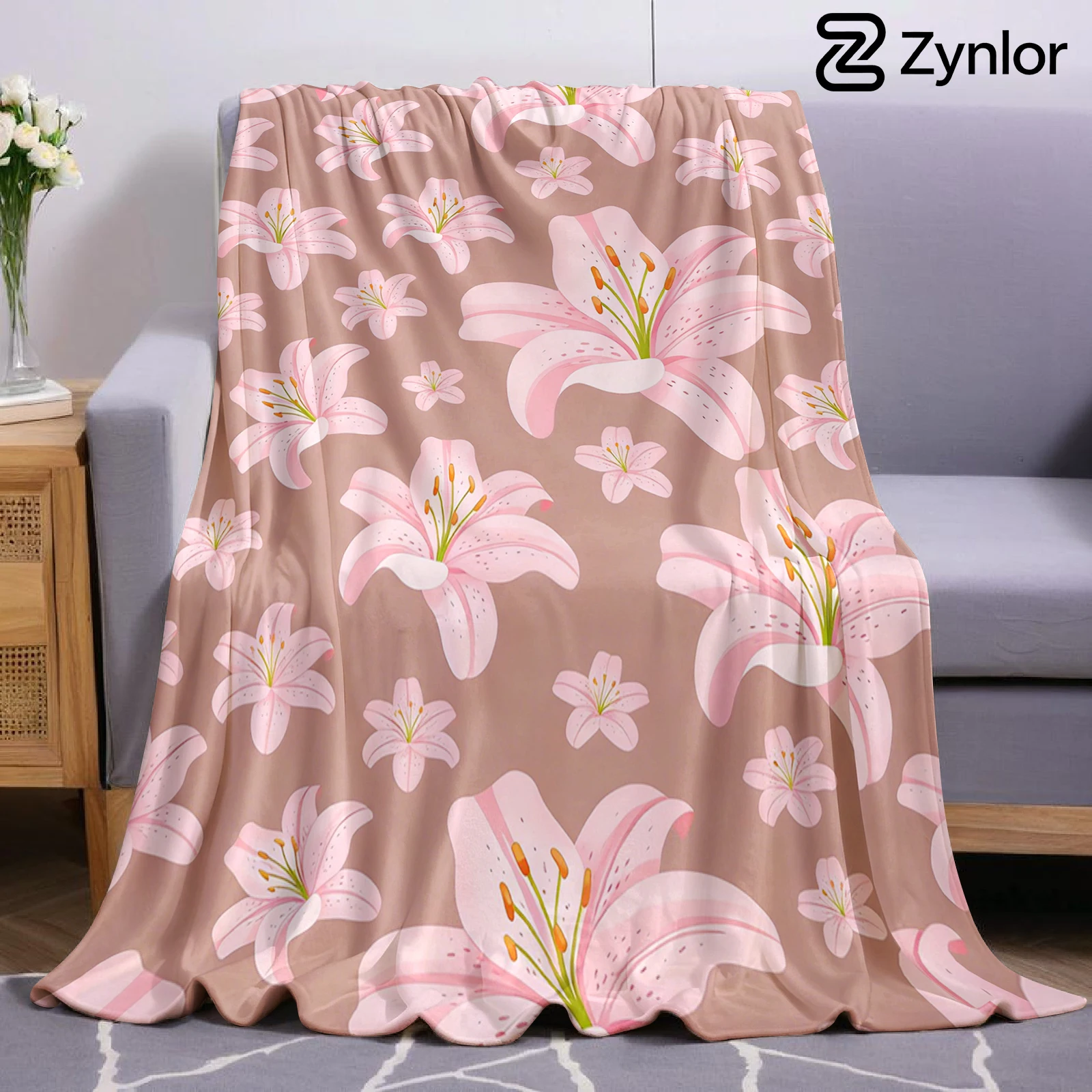 Pink Lily Lightweight Microfiber Flannel Blanket Soft Warm Cozy Throw All Season for Bed Sofa Office Travel Gift