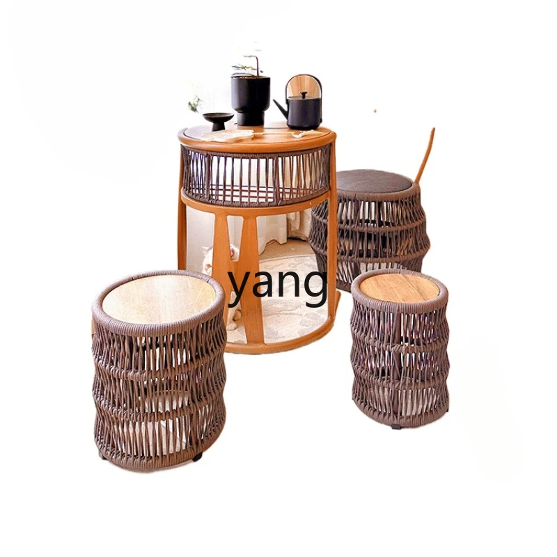 

YJQ balcony tea table and chair combination three-piece rattan chair creative antique round terrace leisure area
