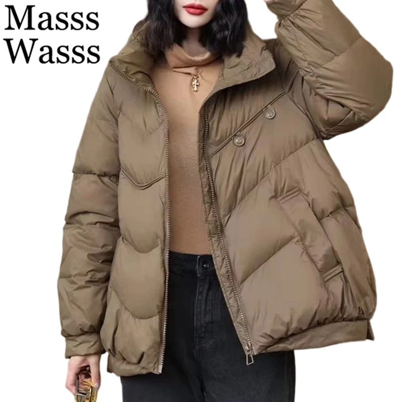 

Mass Wasss 2025, зимние корейские женские теплые белые куртки на утином пуху, модные свободные зимние парки, женские повседневные классические роскошные пальто