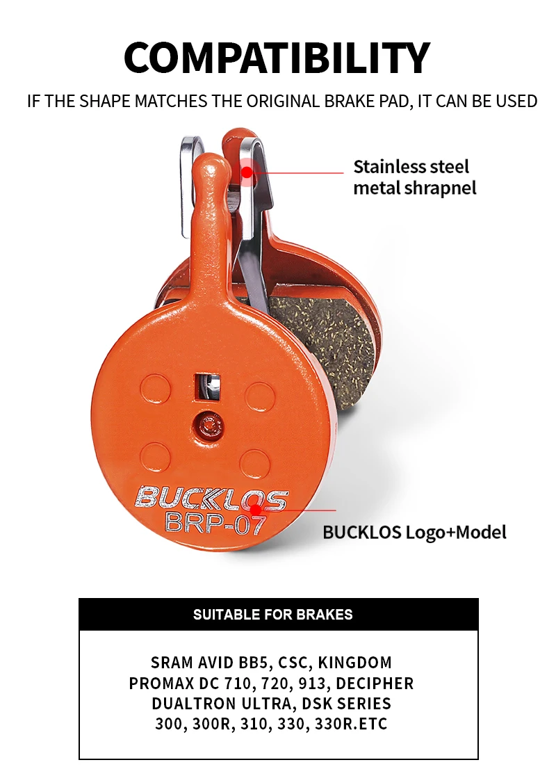 BUCKLOS Fahrrad Hydraulische Scheibenbremsenbeläge für AVID BB5 Metallische Bremsbeläge für Rennrad und Mountainbike, kompatibel mit SRAM BB5 – Detail 2