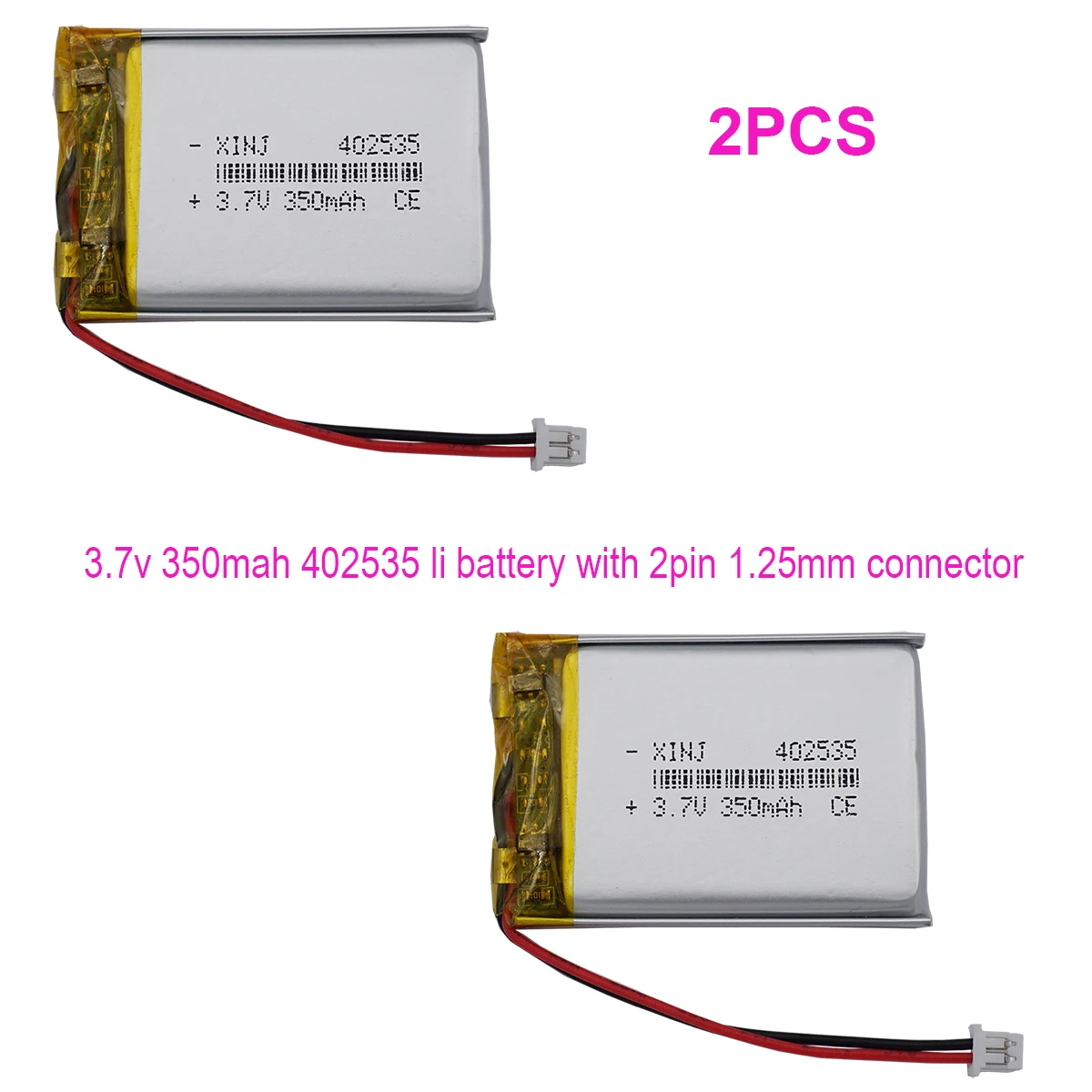 2PCS 3.7V 350mAh 1.29Wh Rechargeable Lipo Battery 402535 JST 2pin 1.25mm Connector For DashCam Camera Bluetooth Speaker Mouse