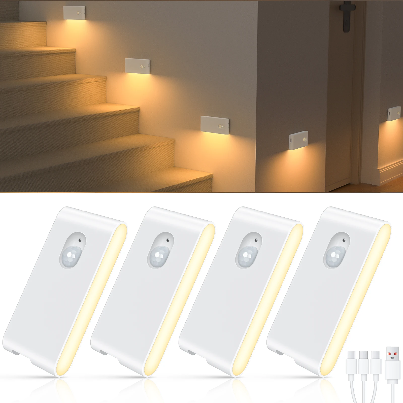 WILLED Bewegingssensor Draadloze trapverlichting Binnen Batterij Oplaadbare nachtverlichting voor trap, gang, keukenkast, slaapkamer