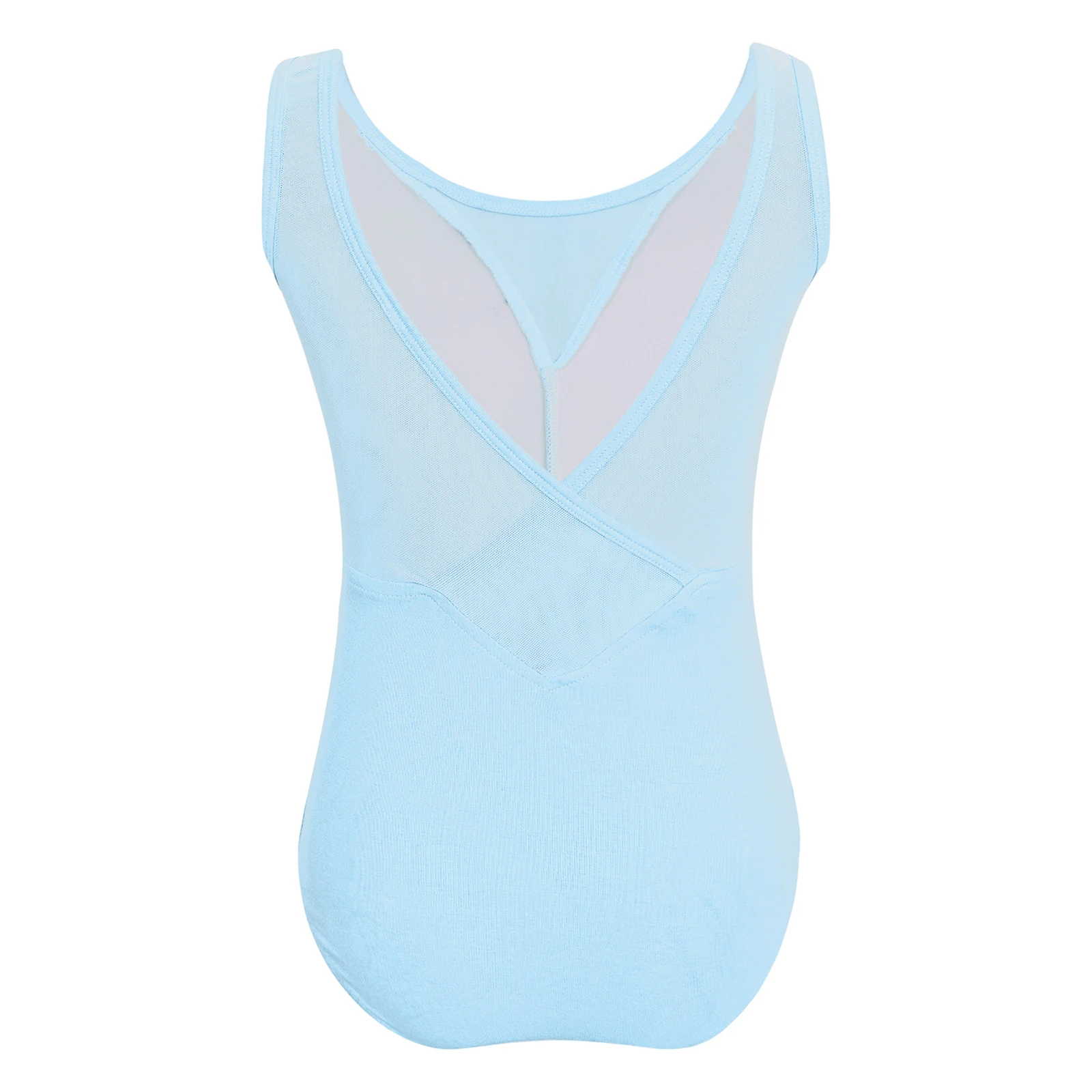 Kids Girls Gymnastics Swimsuit for Dancing Sheer Mesh V-Back Ballet Leotard Dance Costume Sleeveless Tights Jumpsuit Bodysuit