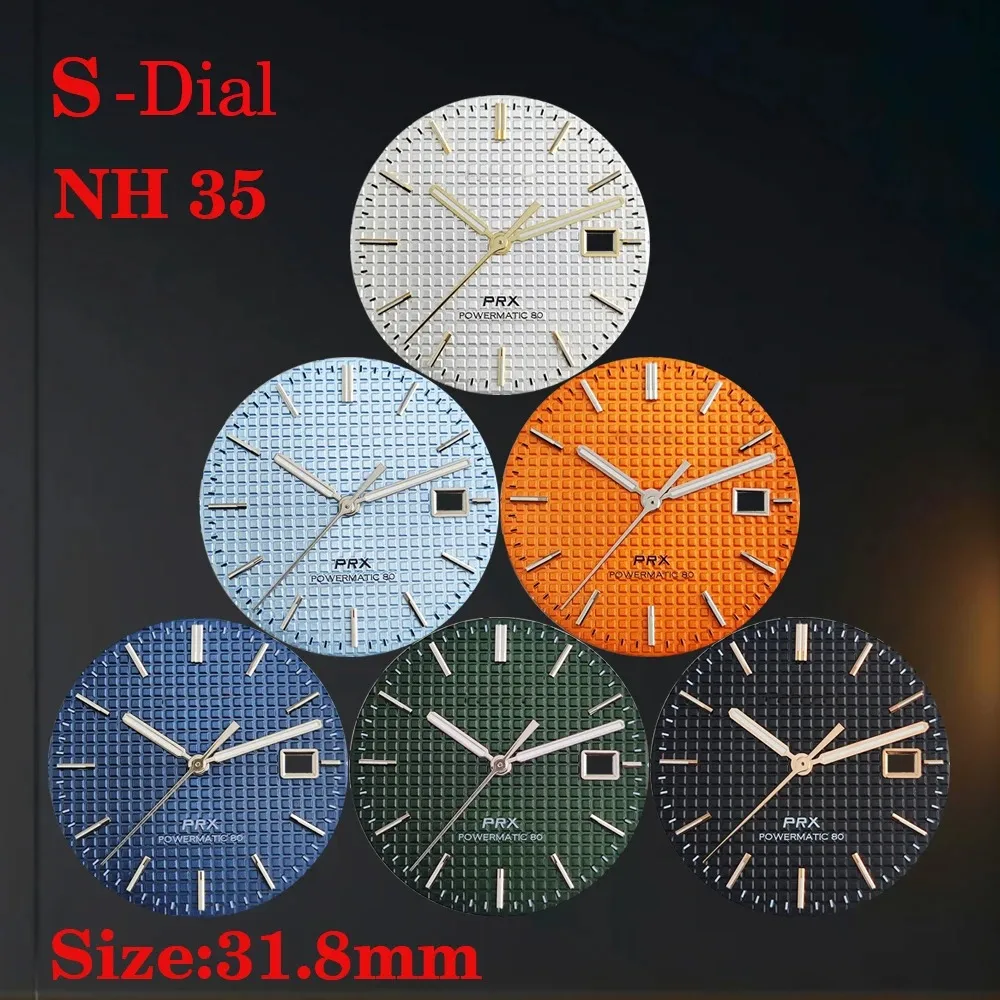31.8mm NH35 S Logo PRX Dial  Green Luminous High-Quality Fit NH35 Automatic MovementWatch Modification Accessories