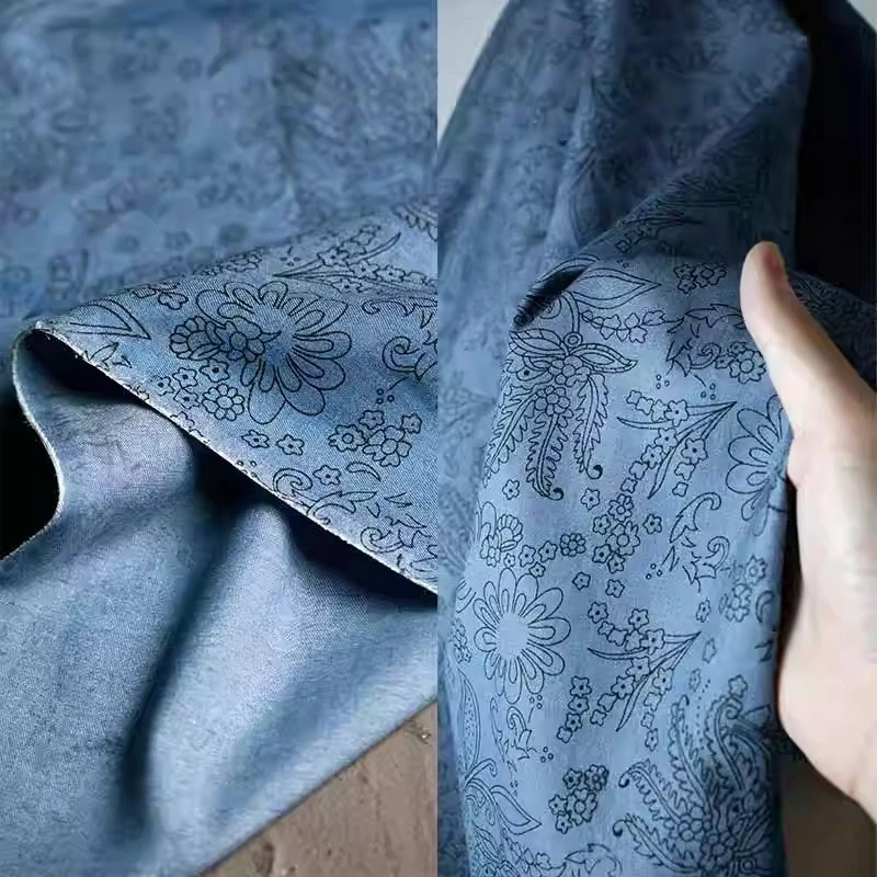 

Floral Ocean Light Blue Textured Jacquard Denim Fabric for Vintage Jacket Shirt Pants DIY Creative Fashion Design Material