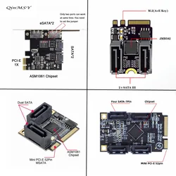 NGFF Key A+E PCI Express&Mini PCI-E PCI Express&PCI-E To 4 Ports SATA 3.0 ESATA PCIE SATA3 6Gbps Expansion Card PCI-E Adapter