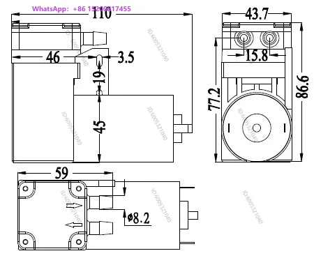 Miniature air pump 12~ 24V flow rate 10~ 40 liters pressure 3~ 6bar DC brushless brush oil-free piston pump