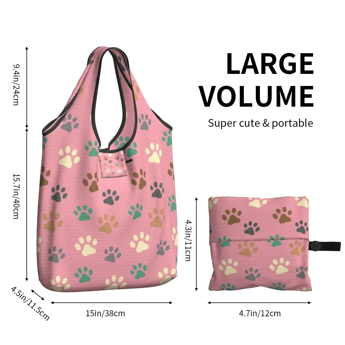 Pet Dog Paw Pattern Shopping Bag, mercearia Mantimentos, engraçado Shopper Tote, bolsa de ombro, grande capacidade, portátil, Animal Footprint Bolsa