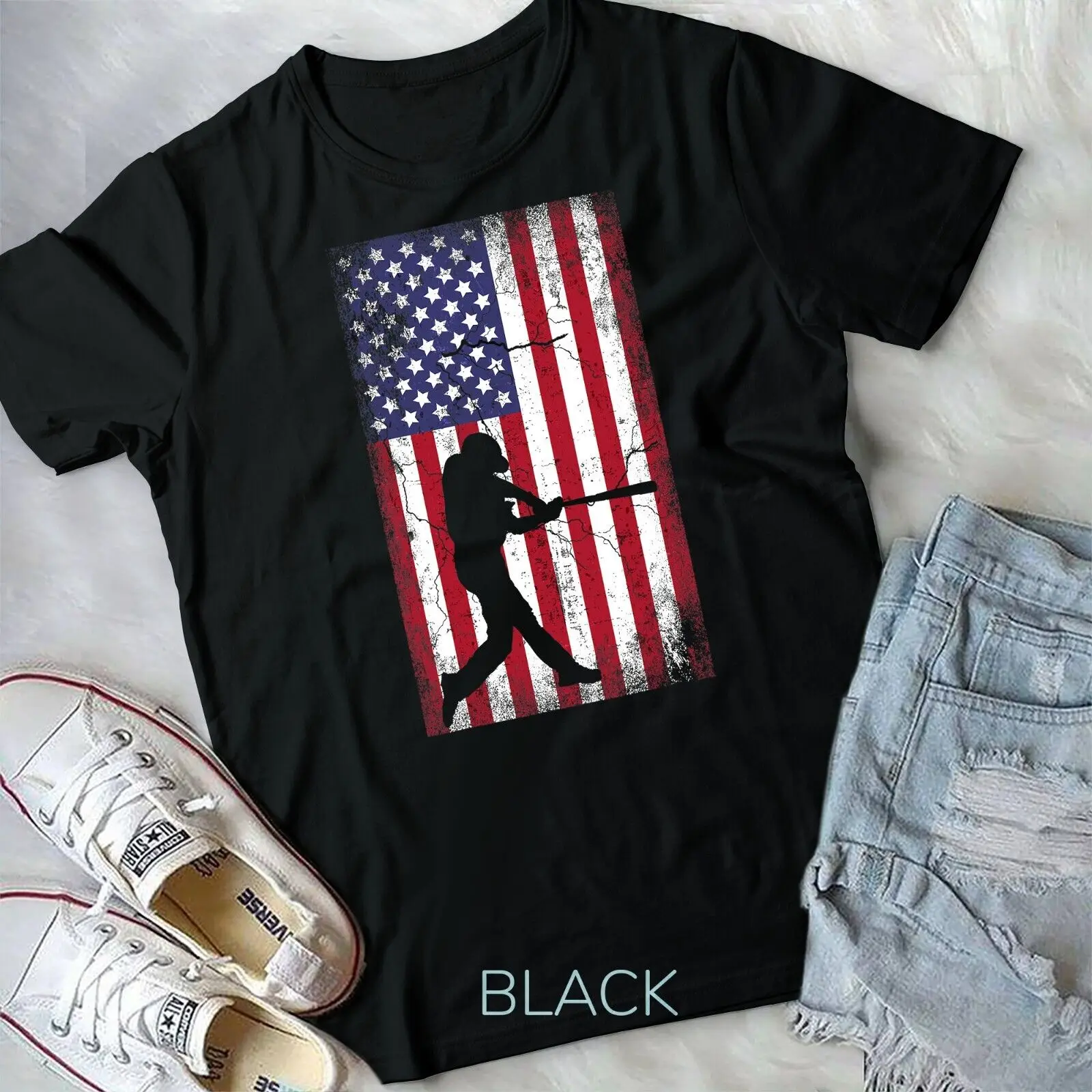 Baseball American Flag 4th of July men women gift T-Shirt Unisex T-shirt