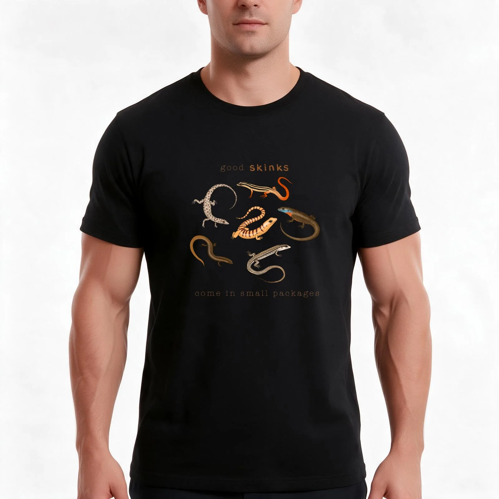 Good Skinks Come In Small Packages T-Shirt, Summer Casual Cotton Tee, Oversized Streetwear Tops, Vintage Graphic Print