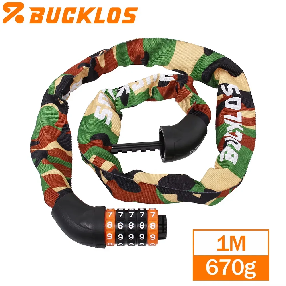 

Bucklos Bicycle Combination Lock Anti Theft Zinc Alloy 1m 670g Camouflage Chain For Mountain Road Bicycle Accessories