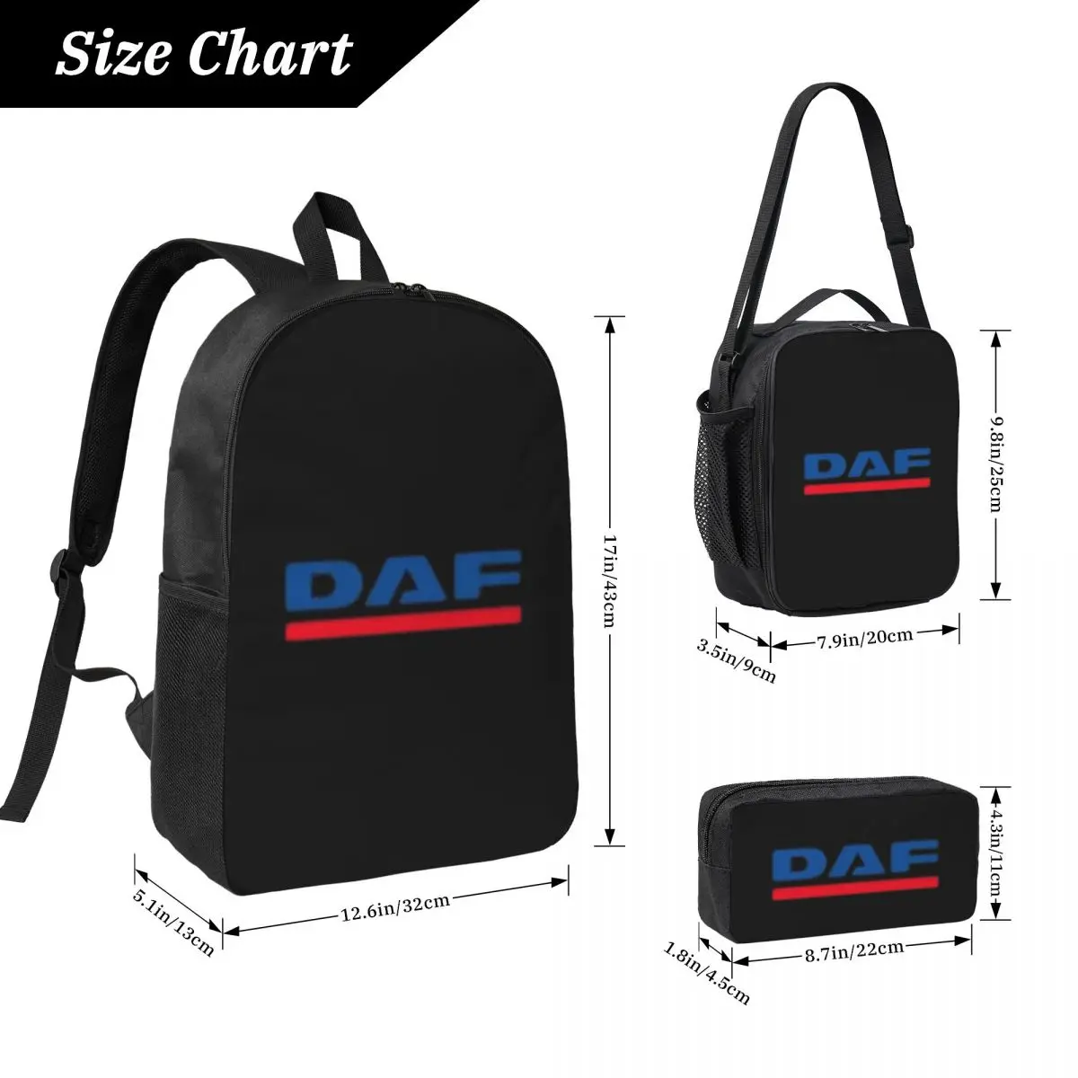 DAF Logo Backpack Student BookBag School Bag Laptop Shoulder Bags 3ps Insulated Lunch Bag Pencil Case